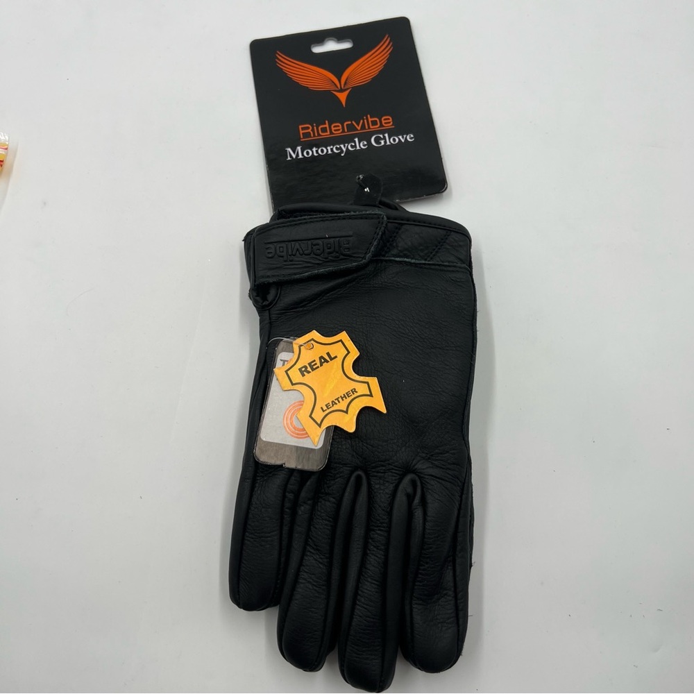 Men's Ridervibe black leather gloves size M. Touch screen technology. New